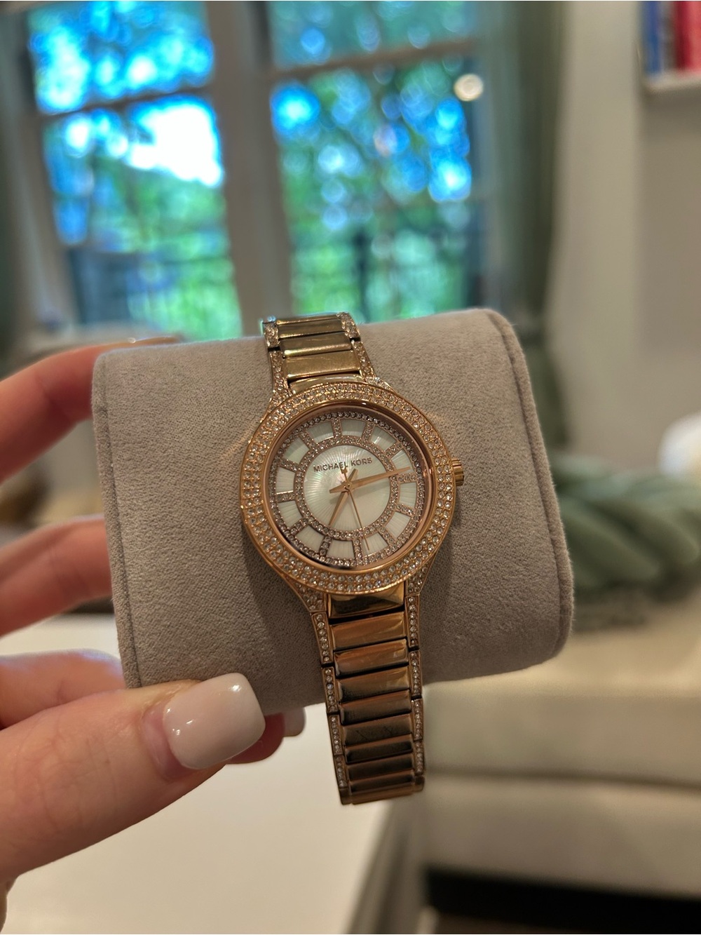 Michael Kors Rose Gold Crystal-Trim Women's Watch with Mother-of-Pearl Dial